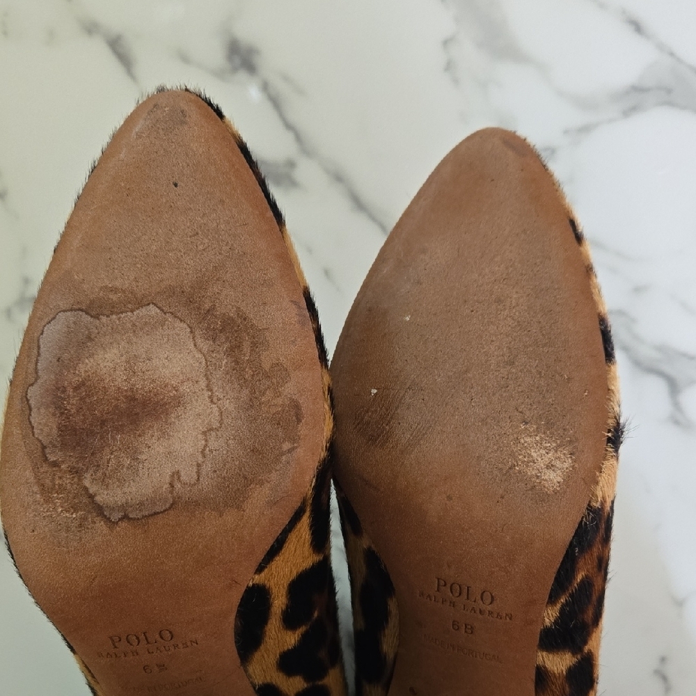 Polo Ralph Lauren Leopard Calf Hair Chelsea Booties Pashia Almond Toe Ankle Boot - Picture 4 of 7